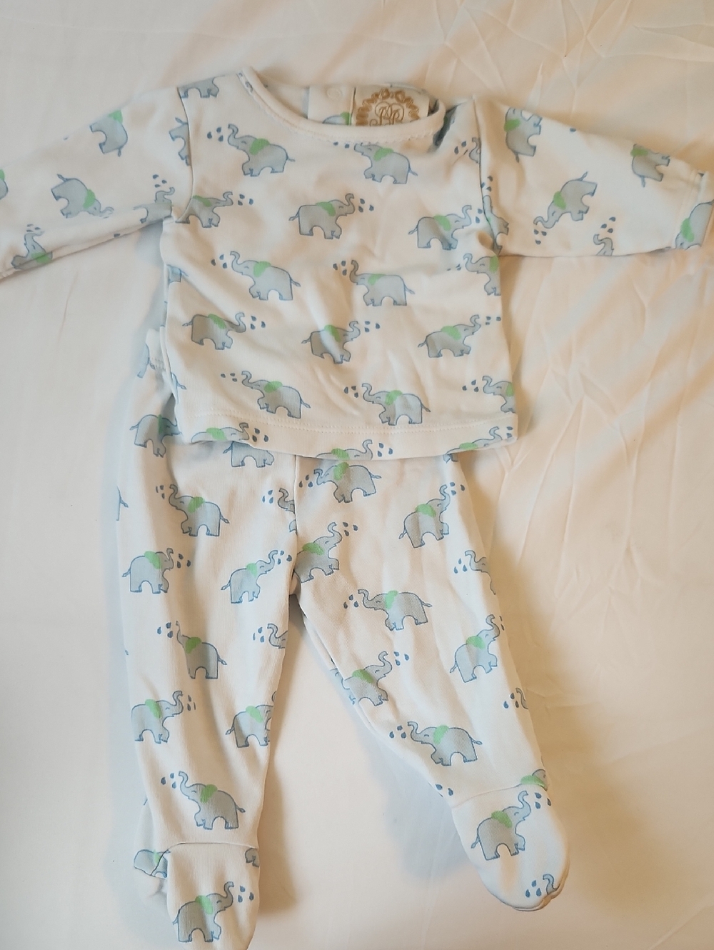 Tbbc Baby Elephant Print White & Blue Kids Set